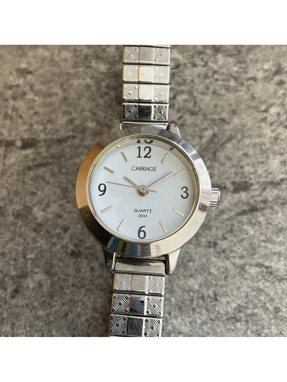 Carriage by Timex Watch Women Silver Tone Stretch Band Round 30M WR Bin K